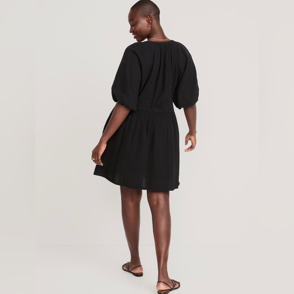 NWT! Black Waist-Defined Puff-Sleeve Mini Poet Dress - Size XL Tall - Picture 6 of 8